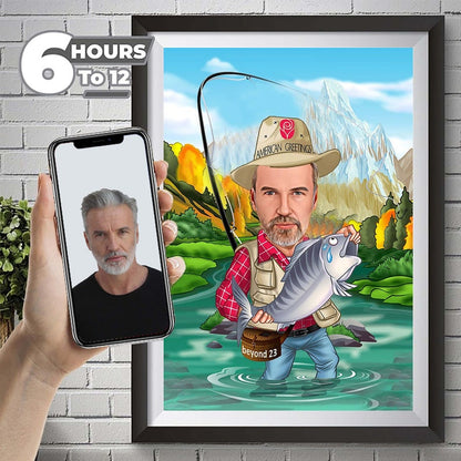 Personalized Fisherman Cartoon Portrait, Custom Fisherman Caricature Drawing from Photo, Funny Fisherman Caricature, Gift for Fisherman