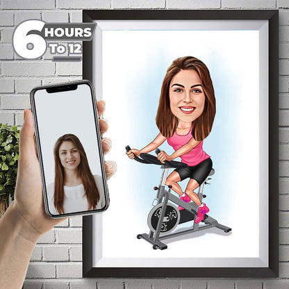 Personalized women Peloton cycling instructor Caricature, Unique Active Lifestyle Gift, Healthy Living Illustration