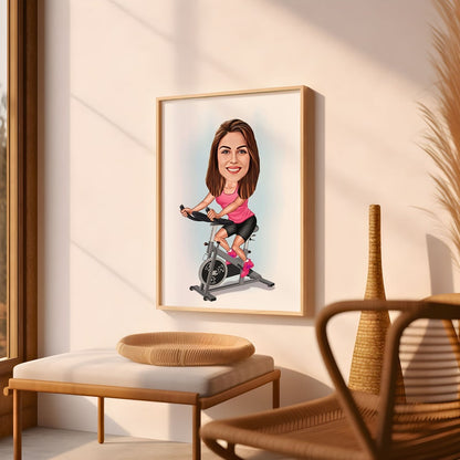 Personalized women Peloton cycling instructor Caricature, Unique Active Lifestyle Gift, Healthy Living Illustration