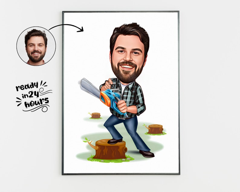 Custom Woodcutter Cartoon Portrait, Woodcutter Caricature, Woodcutter Gift, Woodcutter Cartoon, Woodcutter Custom Caricature from Photo