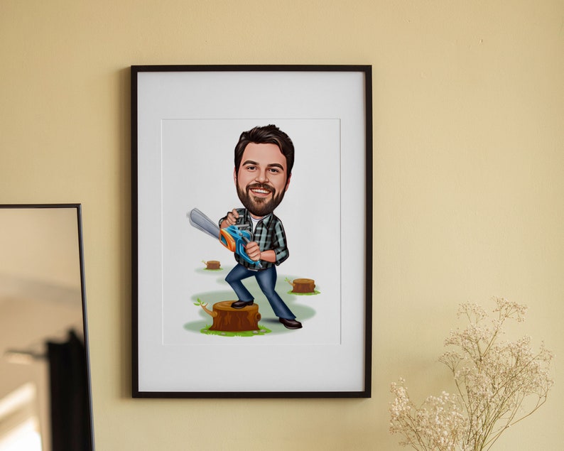 Custom Woodcutter Cartoon Portrait, Woodcutter Caricature, Woodcutter Gift, Woodcutter Cartoon, Woodcutter Custom Caricature from Photo