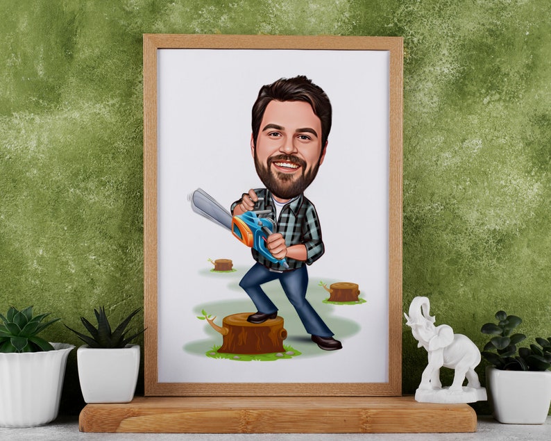 Custom Woodcutter Cartoon Portrait, Woodcutter Caricature, Woodcutter Gift, Woodcutter Cartoon, Woodcutter Custom Caricature from Photo