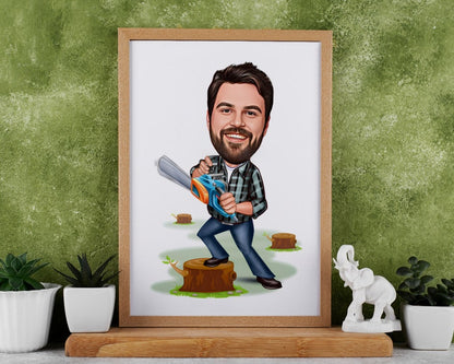 Custom Woodcutter Cartoon Portrait, Woodcutter Caricature, Woodcutter Gift, Woodcutter Cartoon, Woodcutter Custom Caricature from Photo
