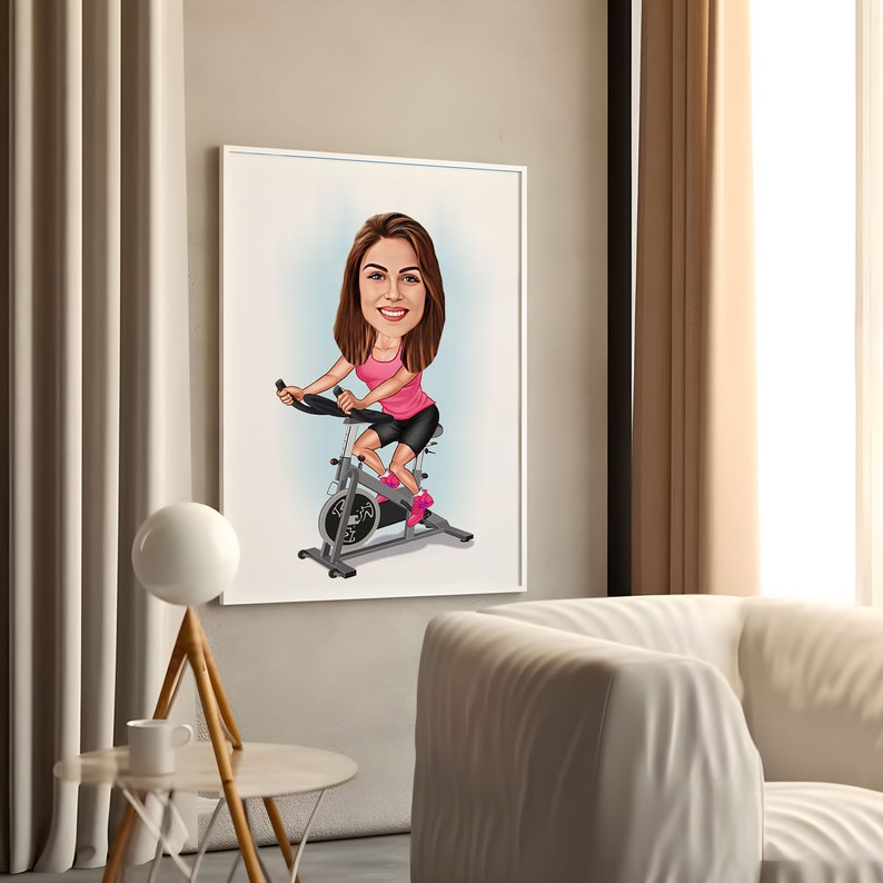 Personalized women Peloton cycling instructor Caricature, Unique Active Lifestyle Gift, Healthy Living Illustration