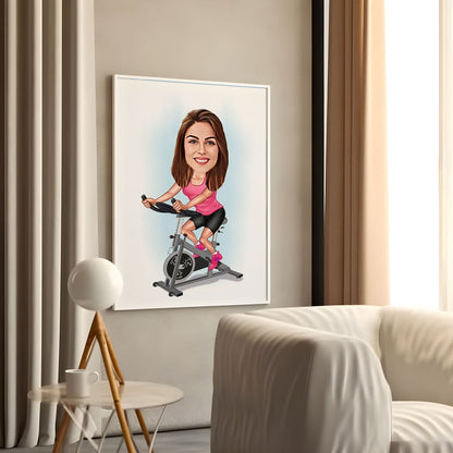 Personalized women Peloton cycling instructor Caricature, Unique Active Lifestyle Gift, Healthy Living Illustration