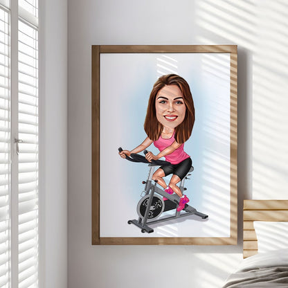 Personalized women Peloton cycling instructor Caricature, Unique Active Lifestyle Gift, Healthy Living Illustration