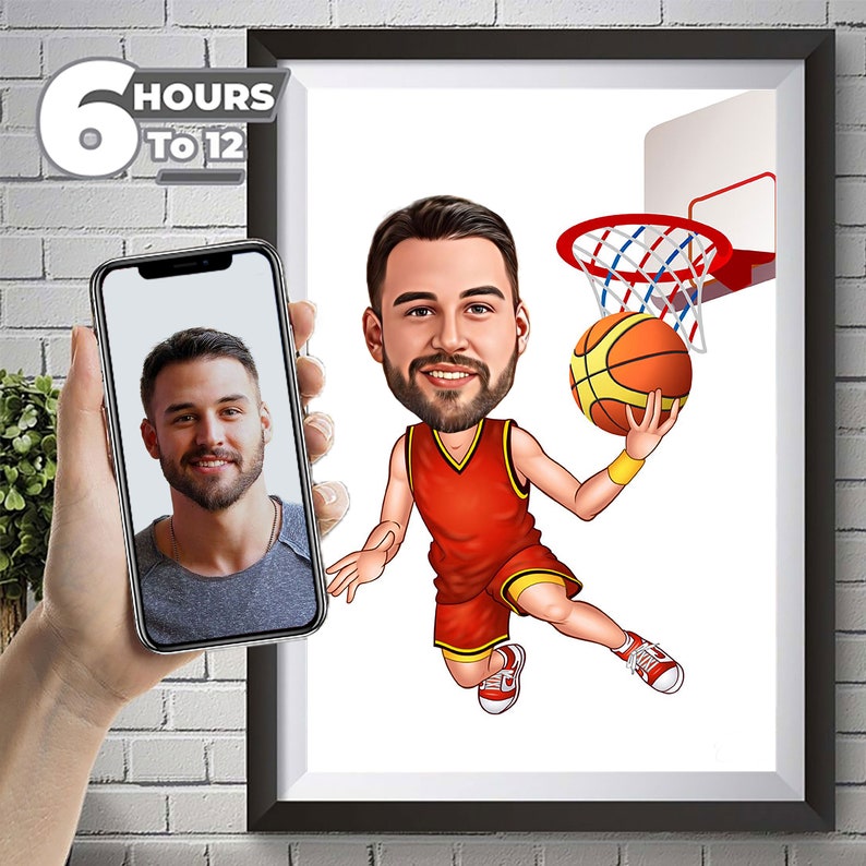 Personalized Basketball Player Caricature, Basketball Caricature, Basketball Present for Basketball Player, Basketball Caricature, Cartoon from Photo