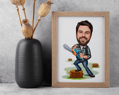 Custom Woodcutter Cartoon Portrait, Woodcutter Caricature, Woodcutter Gift, Woodcutter Cartoon, Woodcutter Custom Caricature from Photo