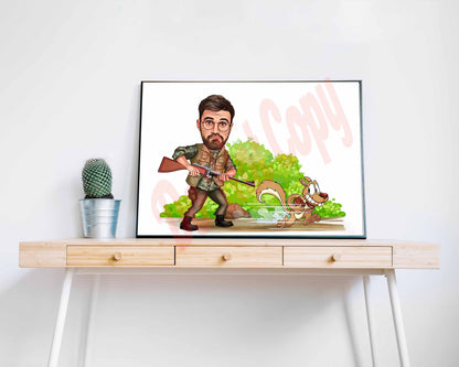 Custom Hunter Cartoon Portrait | Personalized Hunter Caricature Drawing From Photo | Unique Hunting Gift | Perfect for Hunters | Hunter
