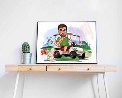 Personalized Golfer Cartoon Portrait, Male Golf Player Gifts, Golfer Caricature, Gift for Men, Golfer Gifts, Golf Player Caricature Portrait