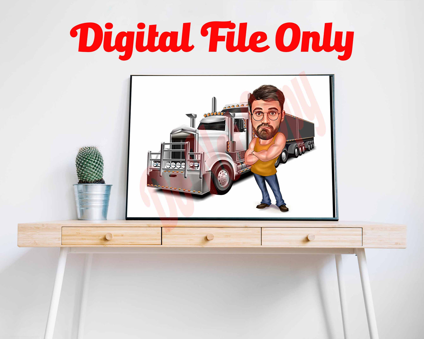 Personalized Truck Driver Cartoon Portrait, Custom Truck Driver Caricature Drawing from Photo, Funny Truck Driver, Gift for Truck Driver