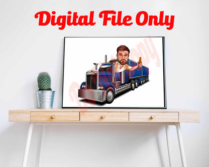 Truck Driver Gift, Personalized Truck Driver Caricature, Custom Caricature from Photo, Custom Trucker Cartoon, Trucker Cartoon Portrait