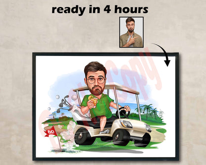 Personalized Golfer Cartoon Portrait, Male Golf Player Gifts, Golfer Caricature, Gift for Men, Golfer Gifts, Golf Player Caricature Portrait