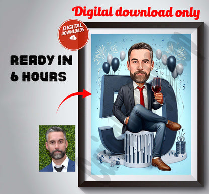 Custom 50th Birthday Caricature from Photos, Happy Birthday Cartoon Portrait Gift, Happy 50th Birthday, Caricature from photo