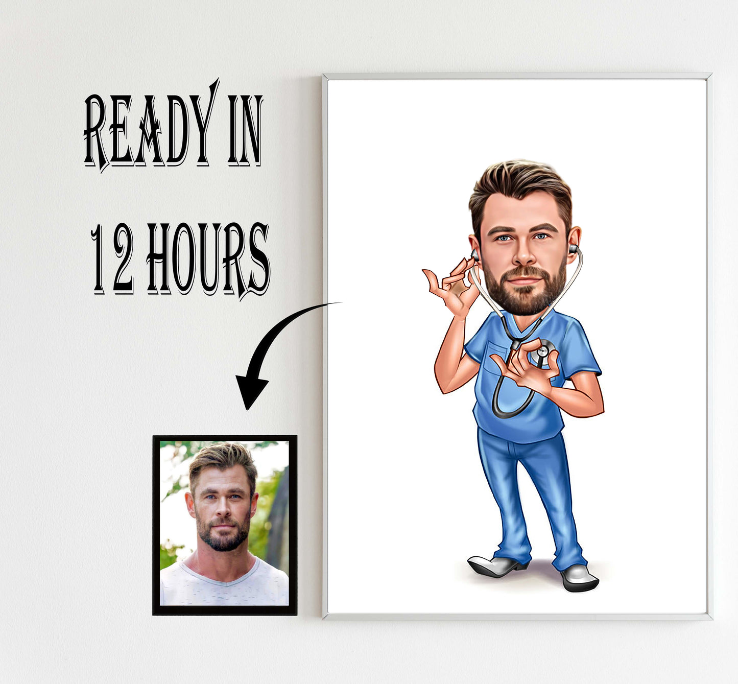 Custom Ear Male Doctor Caricature Portrait, Cartoon Doctor Gift, Orthodontist Retirement Birthday Gift