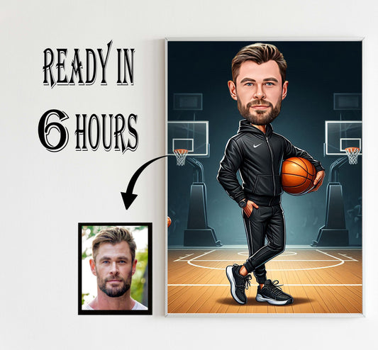 Personalized Basketball Coach Cartoon Portrait, Personalized Coach Caricature Drawing from Picture, Funny Coach Caricature, Coach Gift,