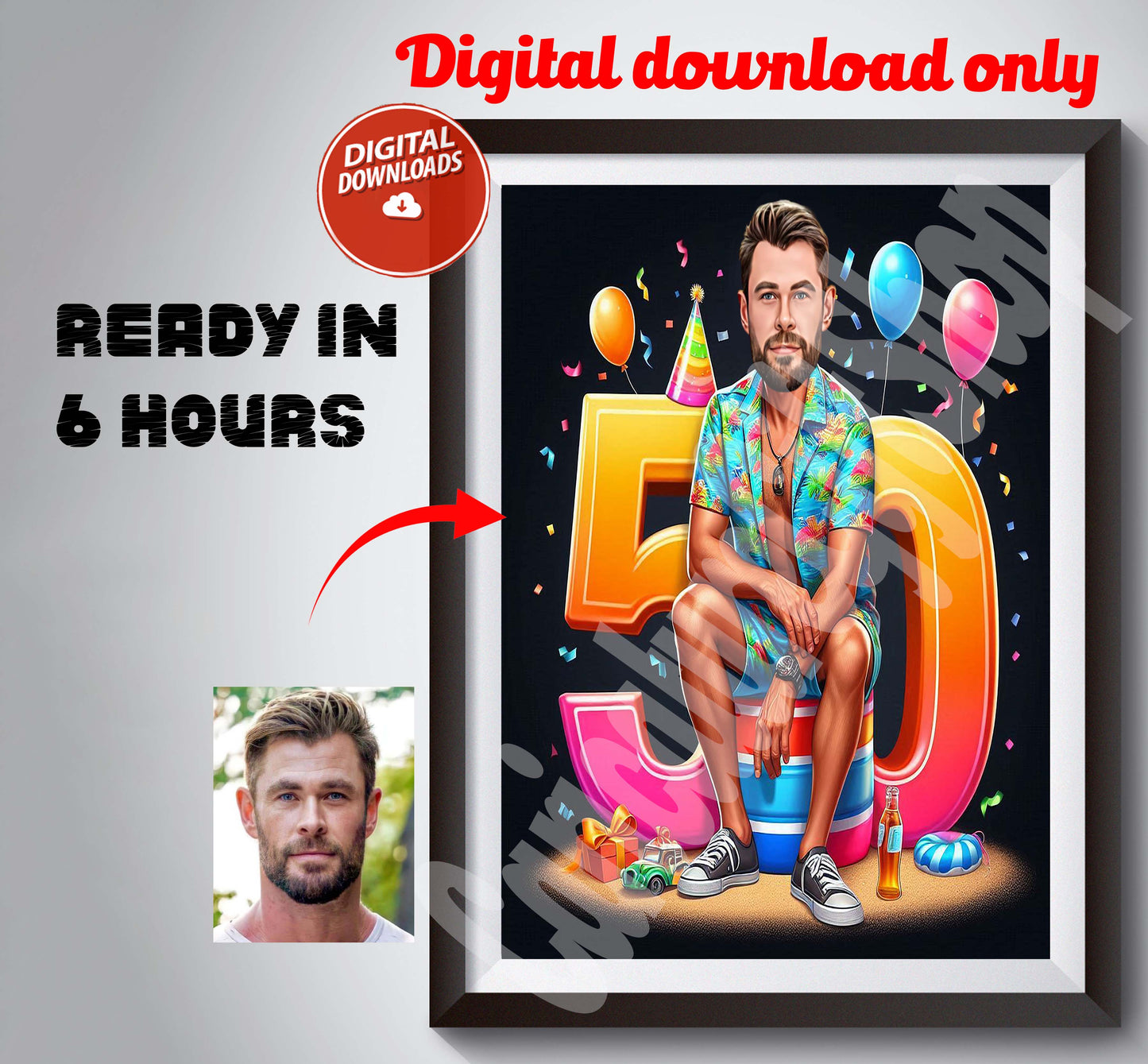 50th Birthday Caricature for Him Custom Birthday Gift Cartoon Portrait from Photo Happy Birthday Caricature Gift Drawing 50th Birthday Gift