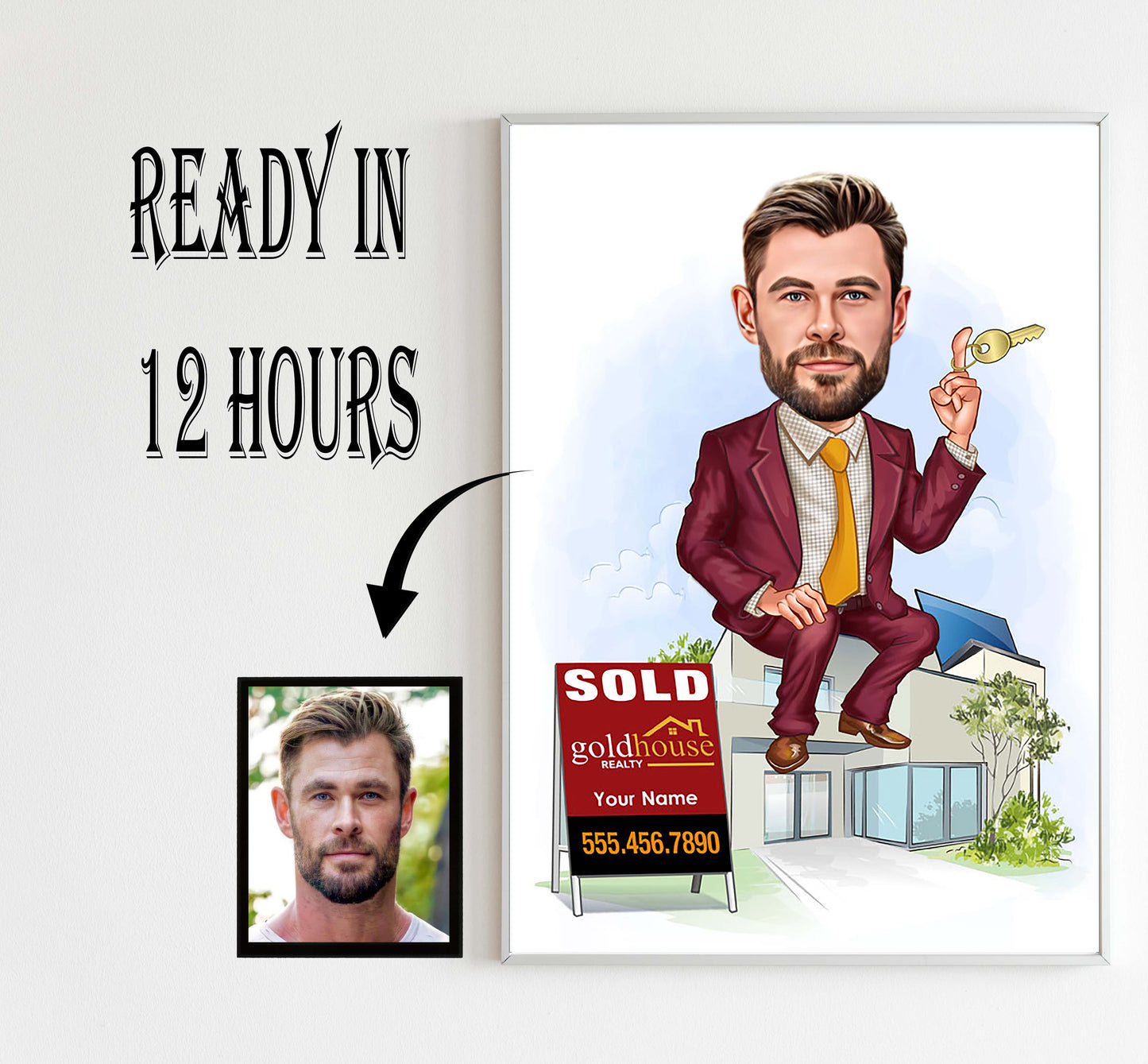 Custom Realtor Cartoon Portrait, Realtor Caricature, Realtor Gift, Real Estate Cartoon, Realtor Portrait from Photo