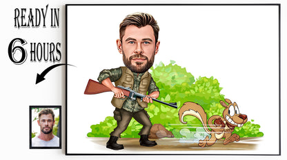 Custom Hunter Cartoon Portrait | Personalized Hunter Caricature Drawing From Photo | Unique Hunting Gift | Perfect for Hunters | Hunter