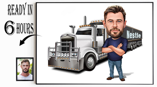 Personalized Truck Driver Caricature,Truck Driver Gift,Truck Driver, Custom Trucker Gift,Trucker Cartoon, Fun Truck Driver, Digital Download