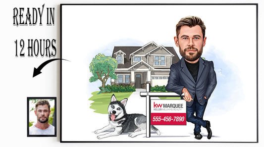 Realtor Cartoon, Custom Real Estate Agent Caricature Portrait, Realtor Gift, Real Estate Marketing Templates, Digital Download