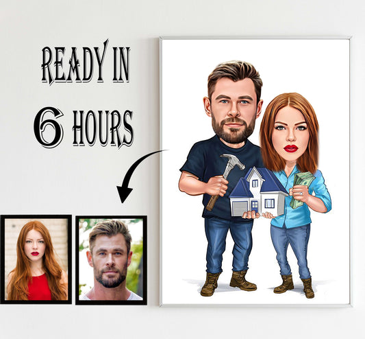 Personalized Couple Cartoon Portrait, Custom Mr & Mrs Caricature Drawing, Funny Couple Caricature, Gift for Couple, Family Portrait