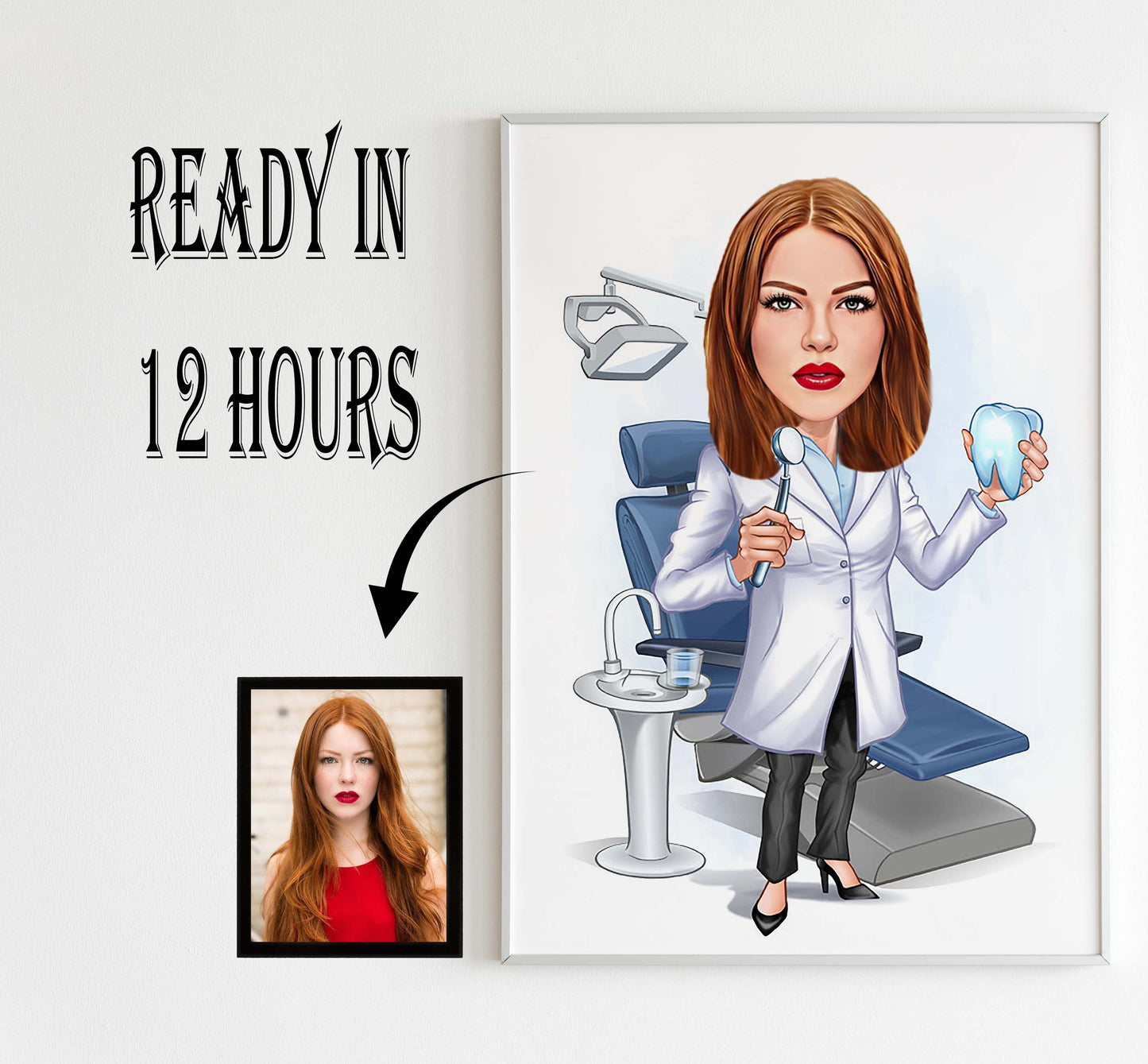 Custom Woman Dentist Cartoon Portrait, Gift for Dentist, Dentist Caricature