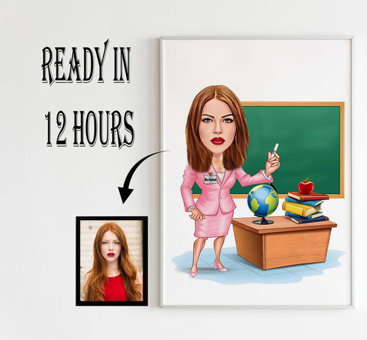 Personalized Female Teacher Cartoon, Fun Teacher Caricature, Teacher Portrait, Teacher Cartoon, and Teacher Caricature from Photo