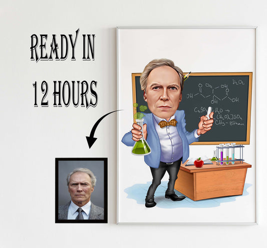 Funny Teacher Caricature, Customized Teacher Caricature Drawing from Photo, Personalized Teacher Caricature Portrait
