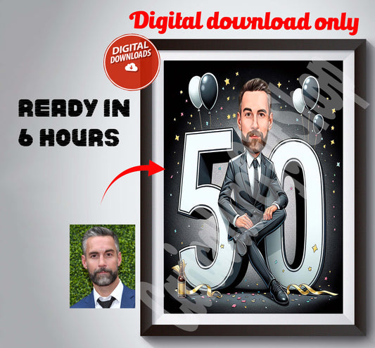 Personalized 50th Happy Birthday Celebration Caricature Unique Decor Memorable Moments Extra Special with Our Selection Caricature Men Women