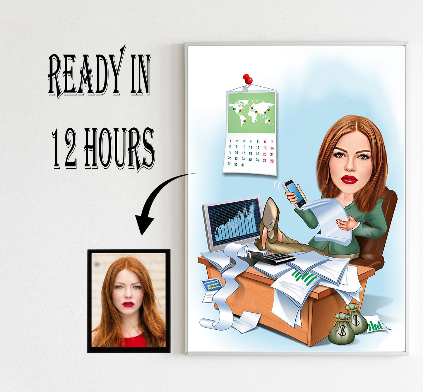 Custom Female Big Boss Caricature , Business Woman Caricature, Funny Personalized Gift, Gift for her, Gift for girlfriend,