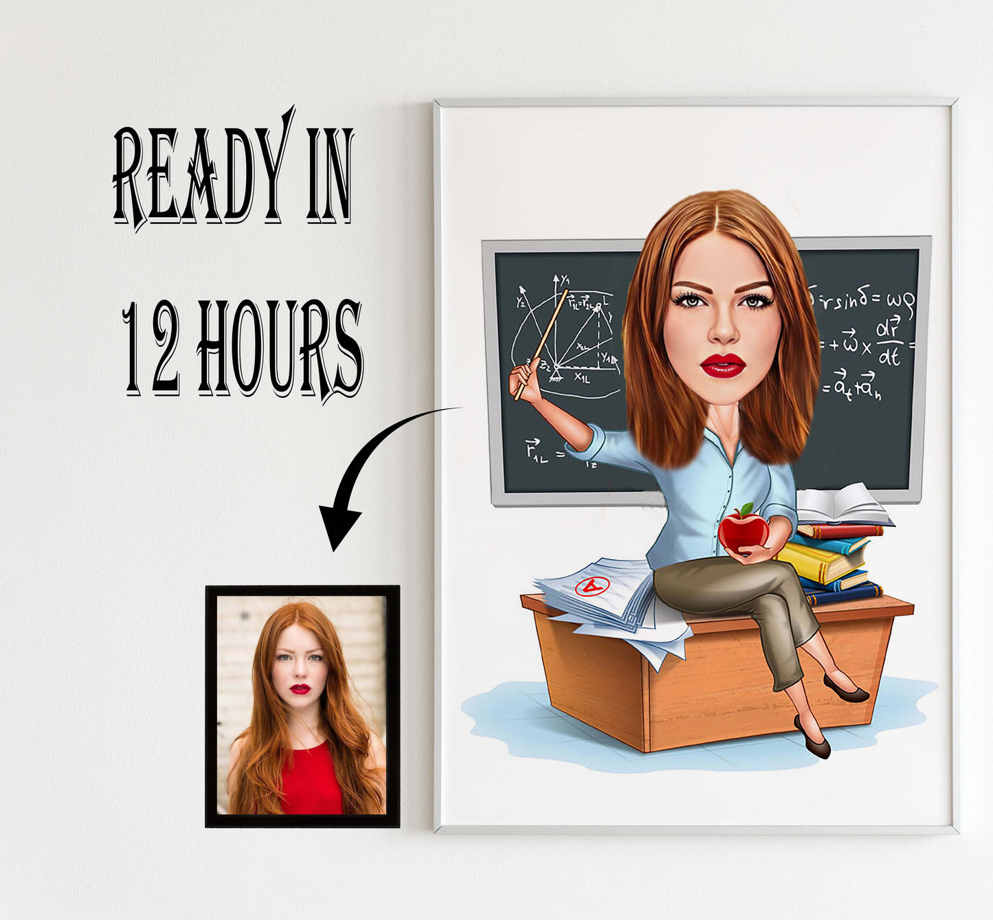Physics Teacher Cartoon Portrait, Physics Teacher Caricature, Gift for Female Physics Teacher, Funny Physics Teacher Caricature from Photo