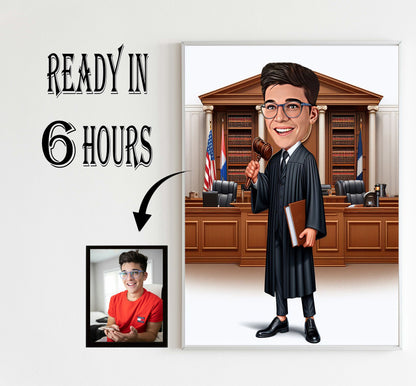 Male Lawyer Caricature Drawing from Photo, Custom Attorney Cartoon Portrait, Future Lawyer Gift for Men, Funny Lawyer Wall art for Office