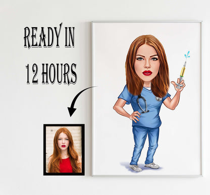 Custom Nurse Cartoon Portrait, Nurse Portrait, Gift for Nurse, Custom Cartoon, Nurse Caricature from Photo, Medical Caricature, Nurse Art