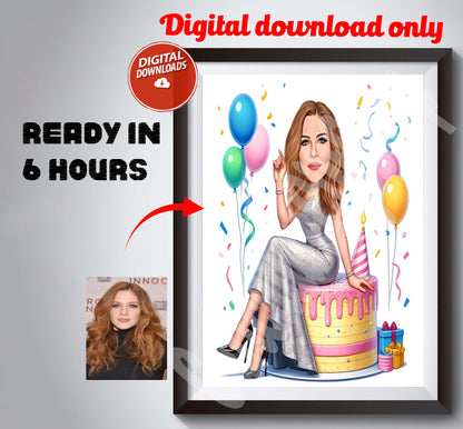Personalized Birthday Portrait, Cartoon Caricature for  Birthday, Birthday Gift for Mother, Grandmother, Wife, Friend, Sister