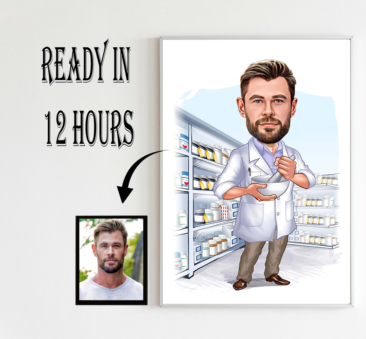 Custom Male Pharmacist Cartoon Portrait, Pharmacist Portrait, Gift for Pharmacist, Pharmacist Caricature, Pharmacist Caricature from Photo