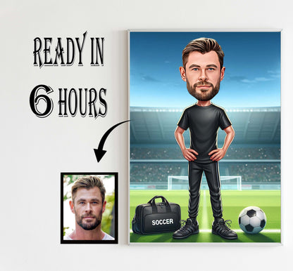 Custom Soccer Coach Caricature Portrait, Personalized Caricature Gift for Football Enthusiasts, Athletes, and Soccer Lovers, Unique Soccer Coach Caricature