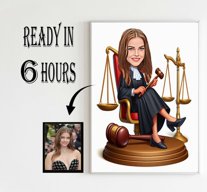 Custom Female Lawyer Cartoon Portrait, Lawyer Portrait, Lawyer Gift, Lawyer Cartoon, Custom Cartoon, Lawyer Caricature, Caricature from Photo