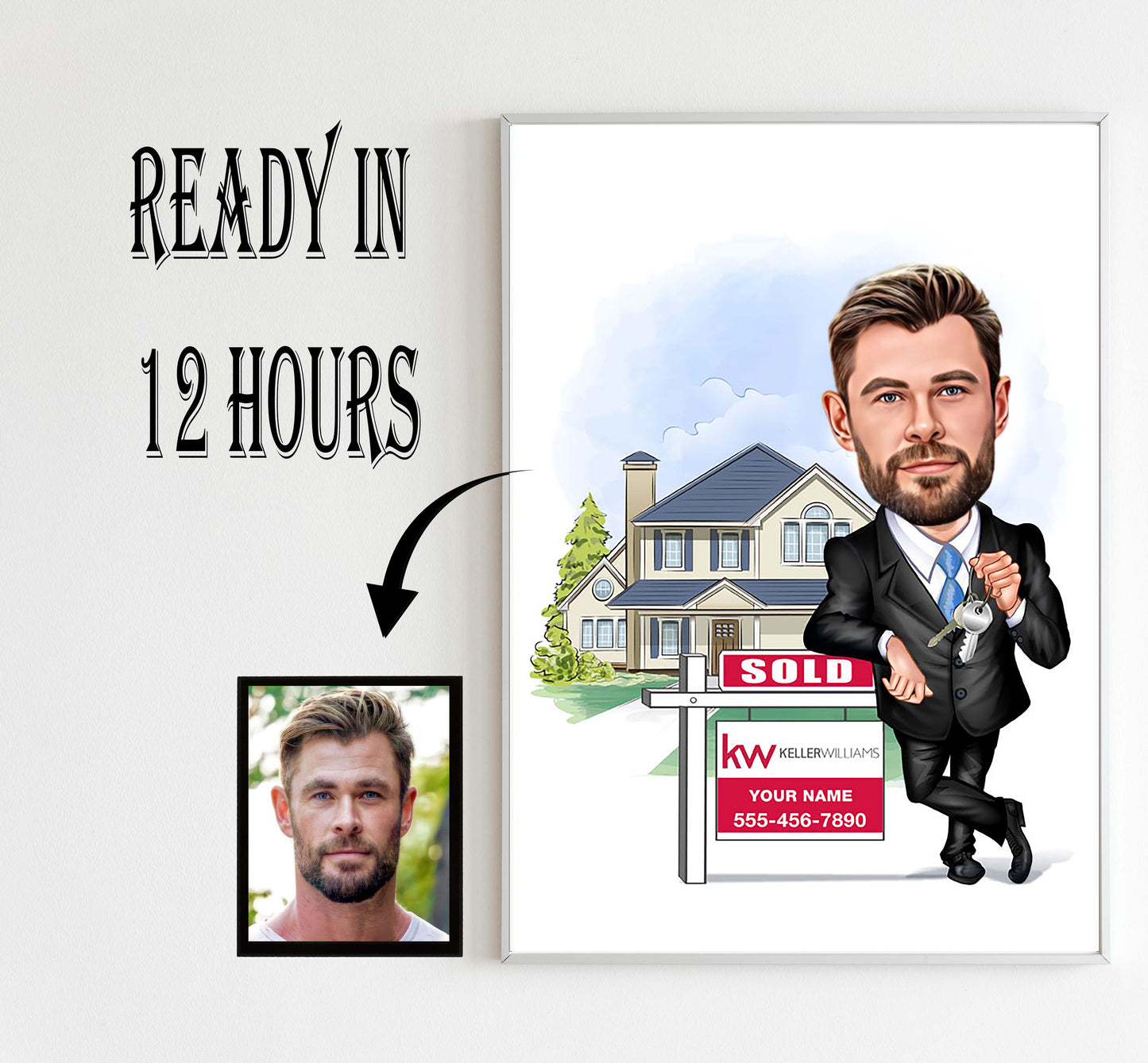 Personalized Male Real Estate Agent Portrait, Real Estate Marketing Templates, Birthday Gift Ideas, Digital Download Realtor Caricature Gift,