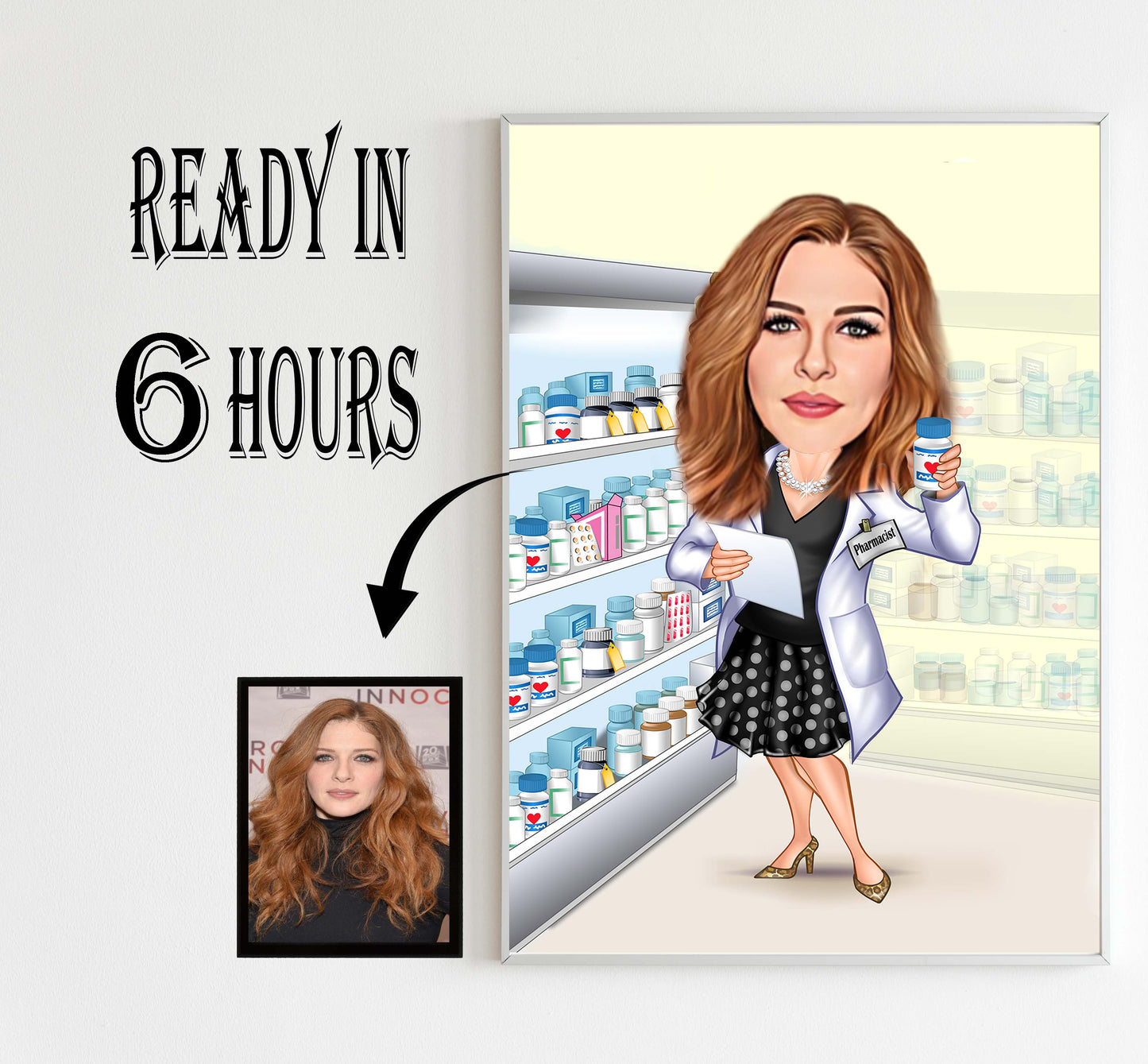 Female Pharmacist Gift for Women, Pharmacist Caricature from Photo, Pharmacist Drawing Art, Funny Pharmacist Portrait, Pharmacy Cartoon Draw