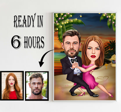 Custom Dancing Couple Cartoon Portrait, Dancing Couple Portrait, Gift for Dancing Couple, Dancing Couple Caricature Draw, Dance Lover Couple