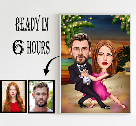 Custom Dancing Couple Cartoon Portrait, Dancing Couple Portrait, Gift for Dancing Couple, Dancing Couple Caricature Draw, Dance Lover Couple