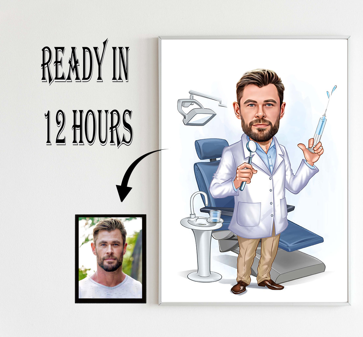 Custom Male Dentist Cartoon Portrait, Gift for Dentist, Funny Dentist Caricature