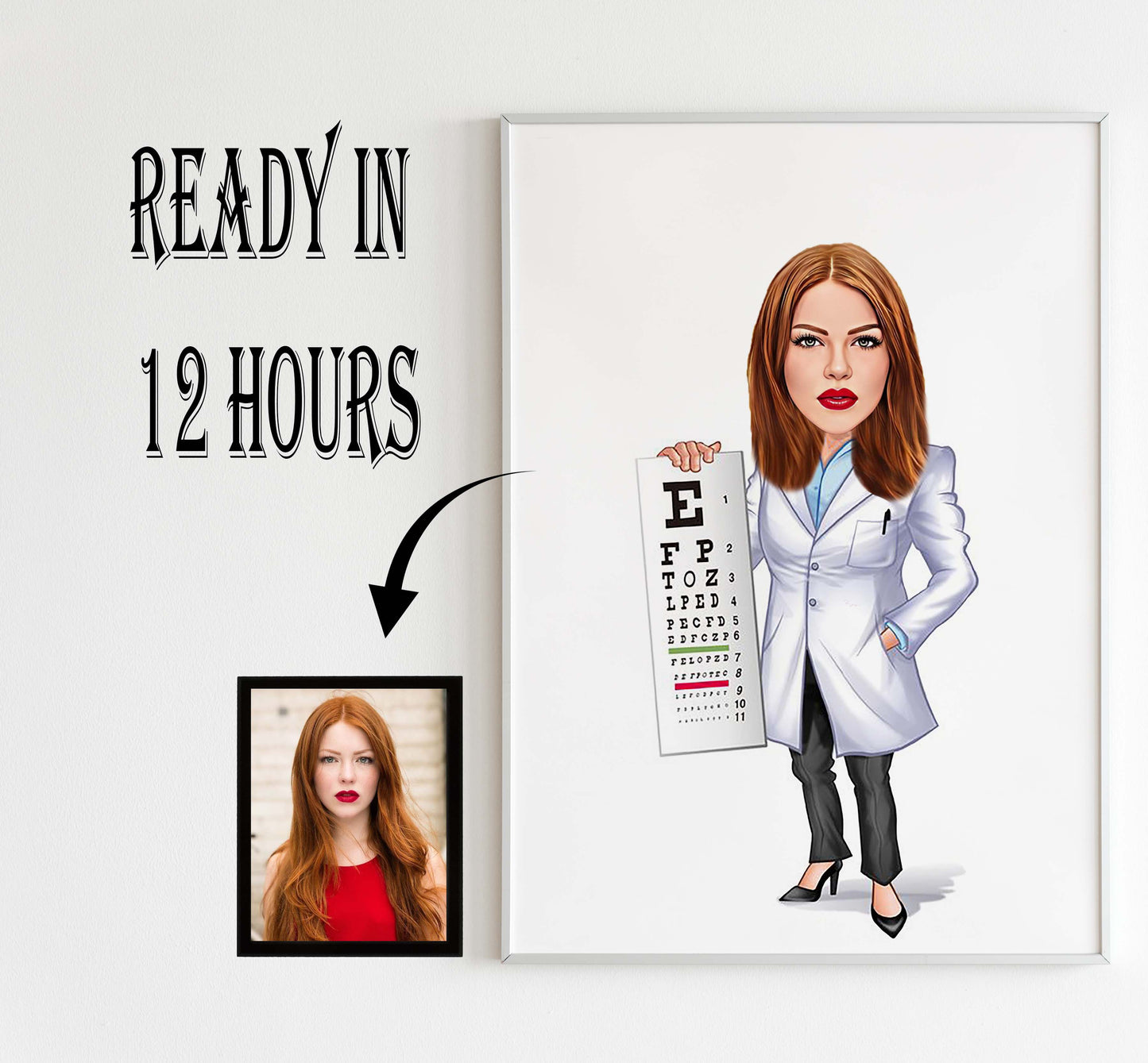 Custom Woman Eye Doctor Cartoon Portrait, Gift for Female Doctor, Eye Doctor Caricature from Photo