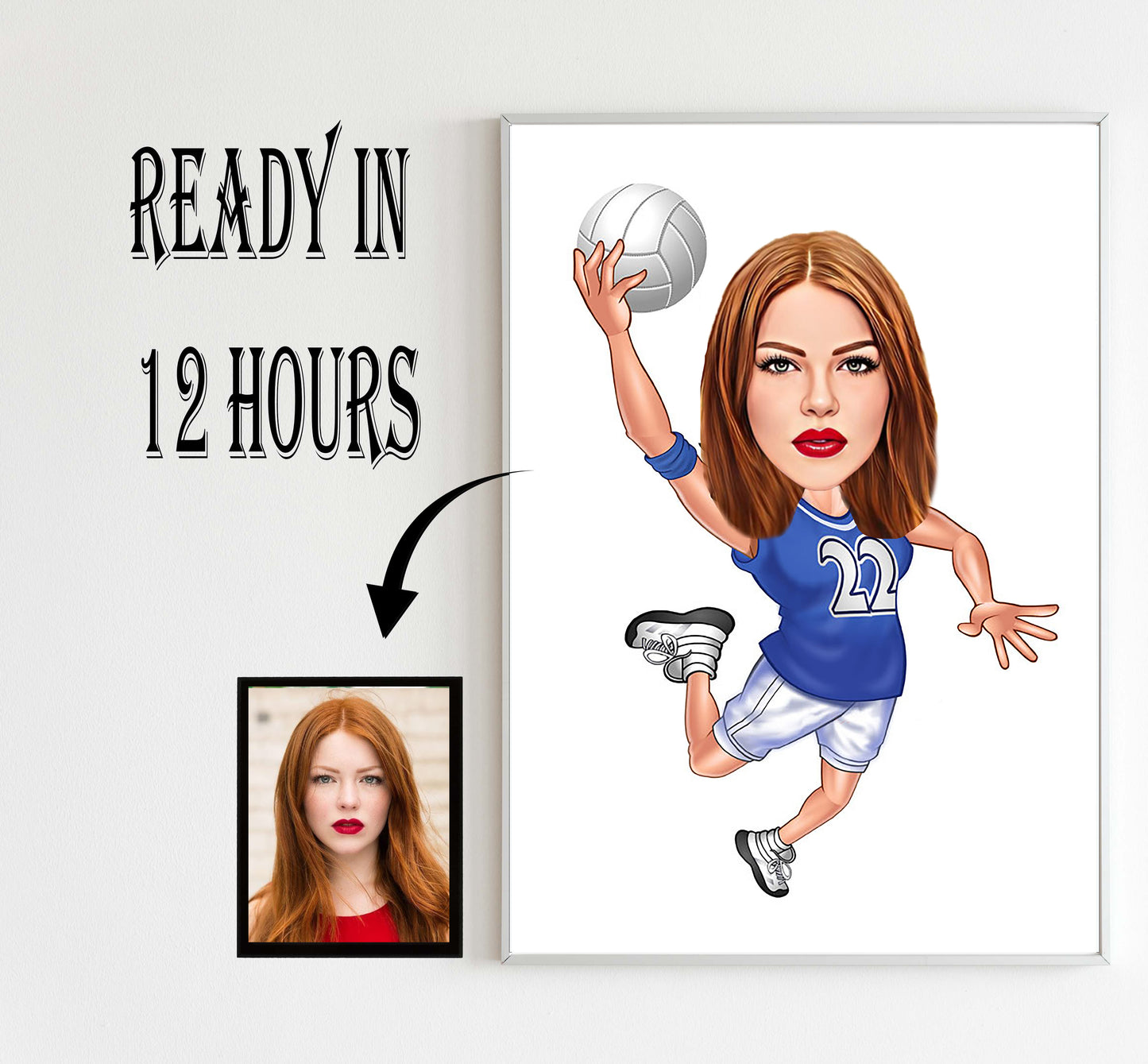 Volleyball Female cartoon Portrait, Volleyball gift, Custom Volleyball Caricature, Volleyball caricature from photo, Art gift for Volleyball