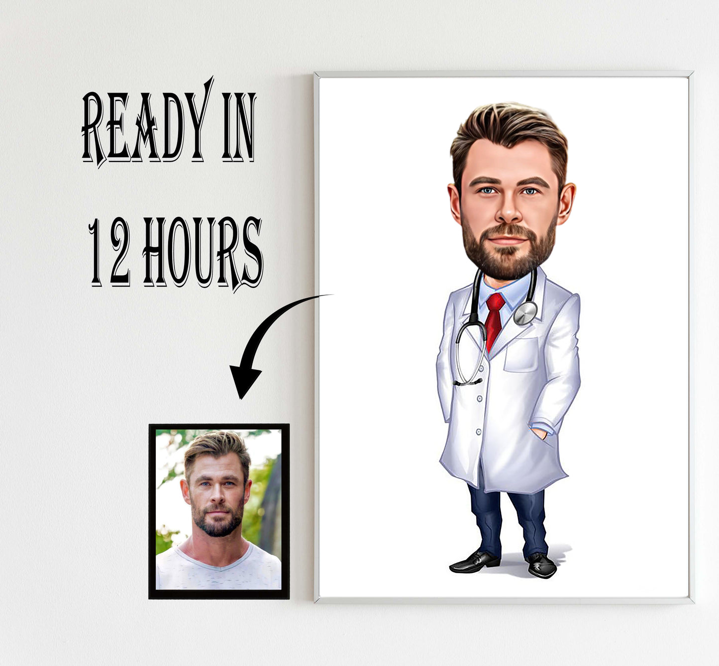Personalized Male Doctor Cartoon Portrait, Gift for Male Pharmacist, Doctor Caricature from Photo