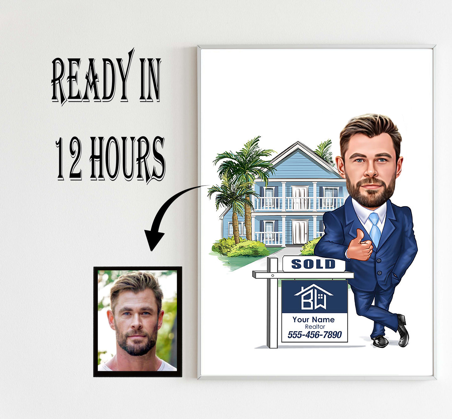 Personalized Realtor Gift, Realtor Caricature from Photo, Realtor Portrait, Real Estate Logo, Closing Gift