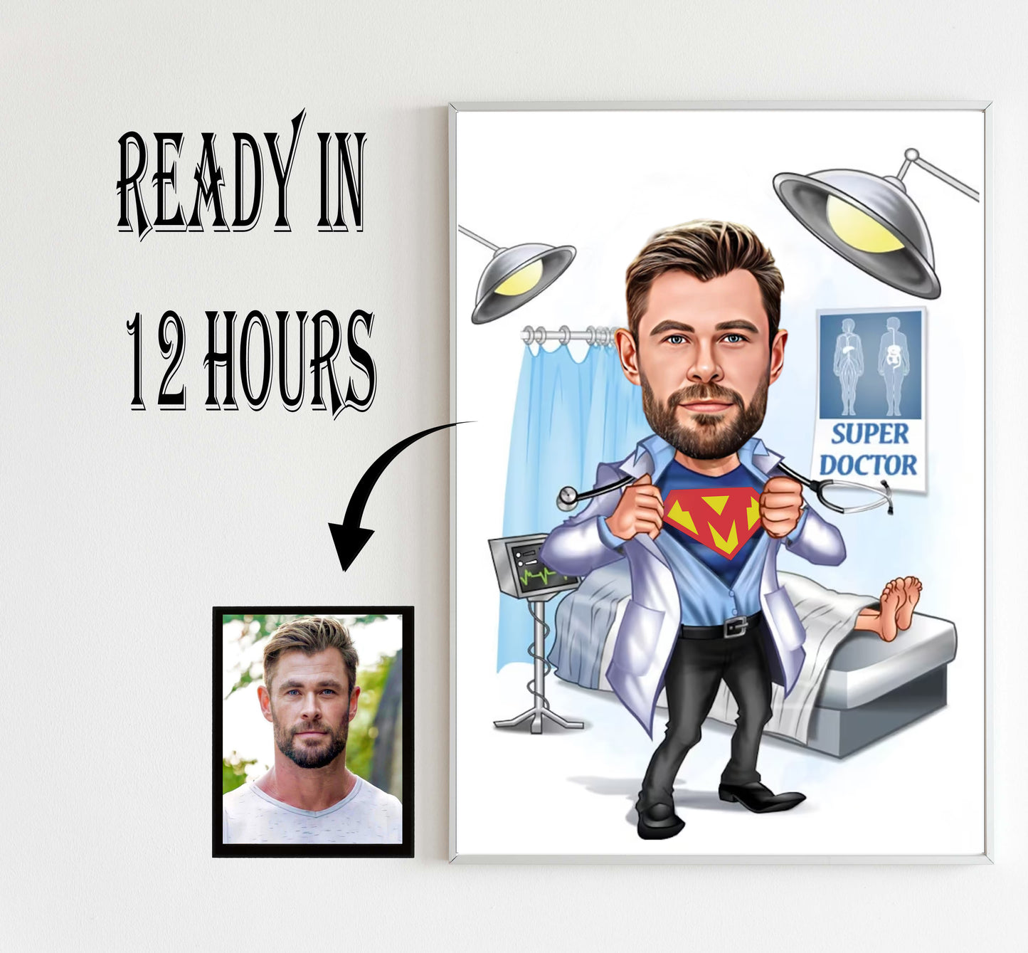 Custom Super Surgeon Cartoon Portrait, Gift for Surgeon, Funny Surgeon Caricature