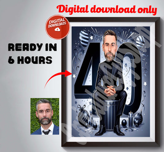 Custom 40th Happy Birthday Celebration Caricature Art Unique Decor Memorable Moments Extra Special with Our Selection Caricature Men Women