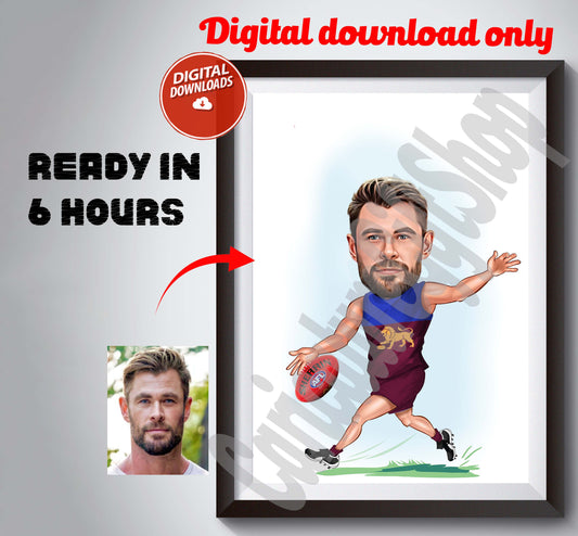 Australia Football Brisbane lions AFL Player Gift, Brisbane lions  Football Player Caricature Drawing From Photo, Gift For Sports Australia Football Caricature Portrait